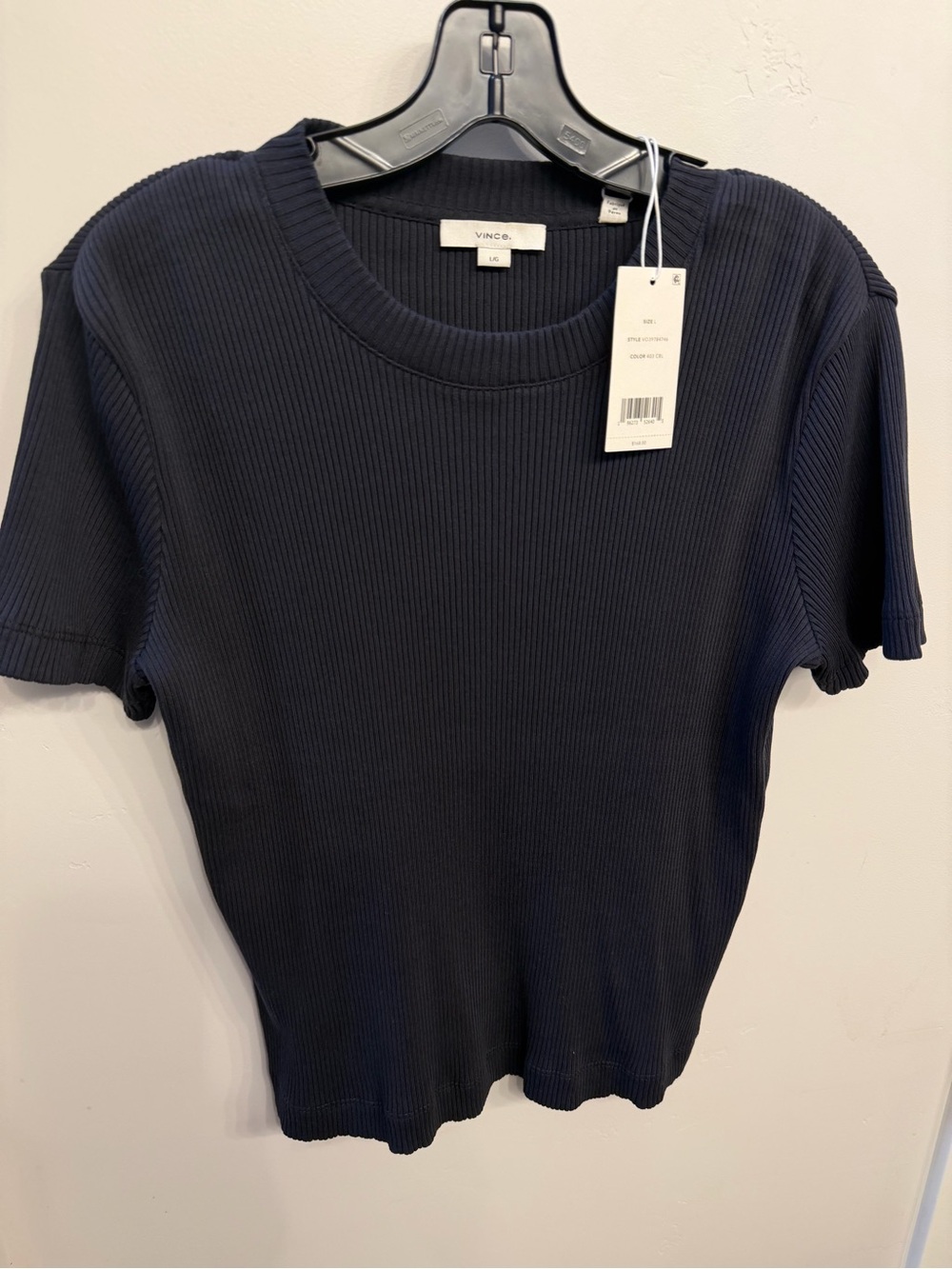 NWT Vince black Ribbed Short Sleeve Crewneck Top Size Large $168